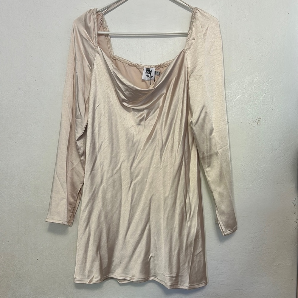 Princess Polly Champagne Long sleeve Cowlneck Petite Dress